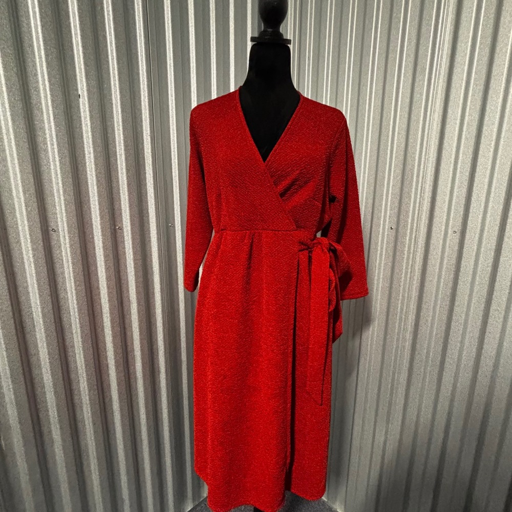 Torrid Orange Red Textured Knit Wrap Dress Plus Size 00 Career Party‎ Cocktail
